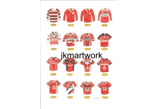 Salford Reds Rugby Retro Shirts Wall Art Print
